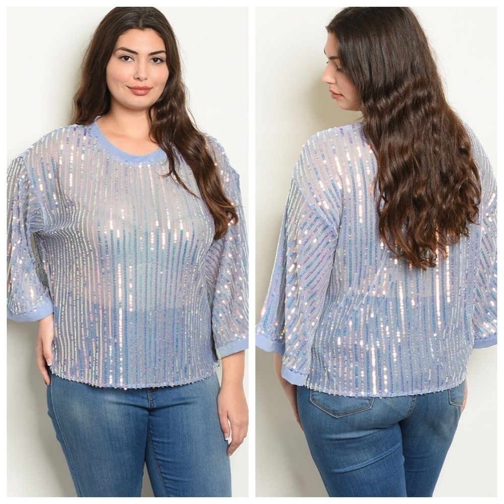 🆕Restocked-Plus size Beautiful blue sequin mesh
